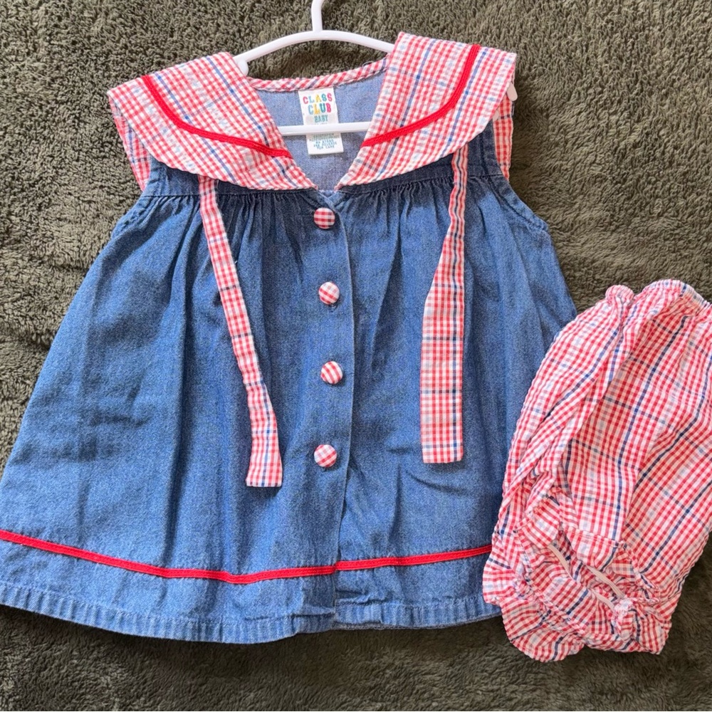 Vintage Class Club Baby Plaid Baby Dress with Shorts